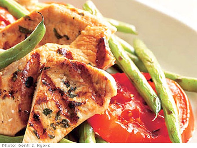 Yogurt and Citrus Turkey Breast with Grilled Tomato and Wax Bean Salad