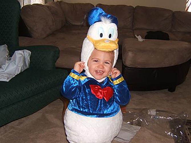 Nicole's son dressed as Donald Duck.