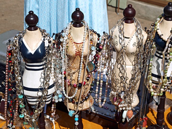 Flea market booth with jewelry