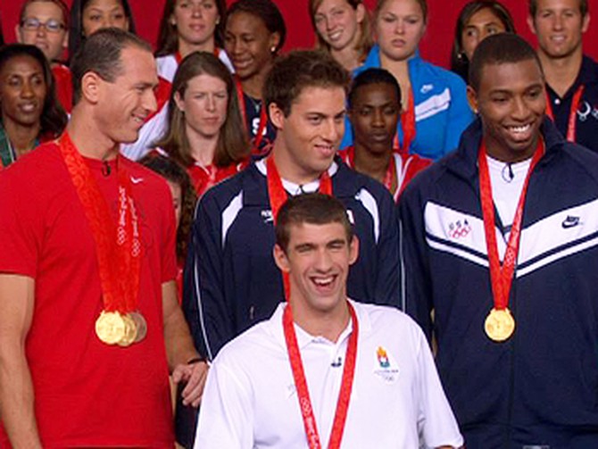 Michael Phelps, Jason Lezak, Cullen Jones and Garrett Weber-Gale
