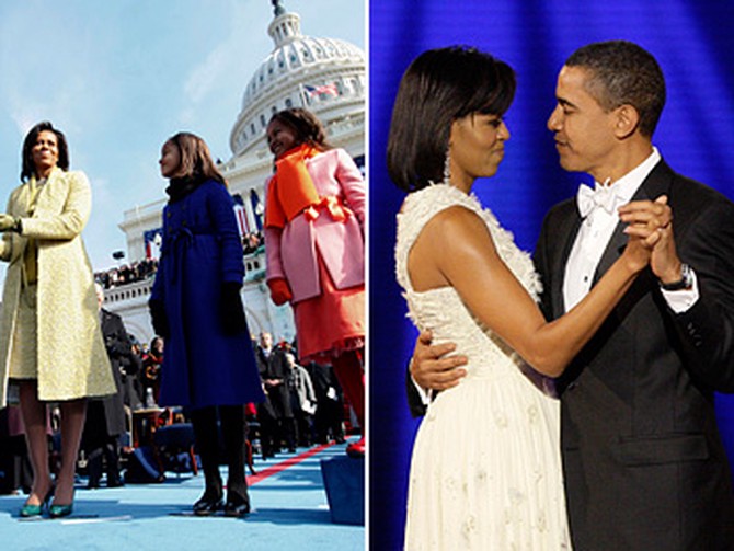 The Obamas at the inauguration and the Inaugural Ball