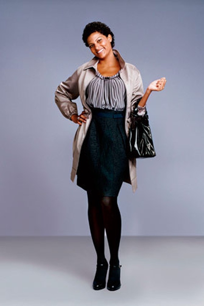 Coat over a gem-studded shell and tie-waist skirt
