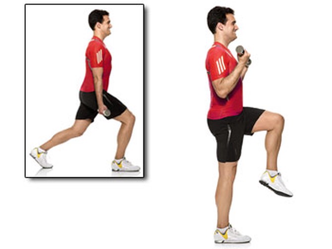 Lunges with bicep curls