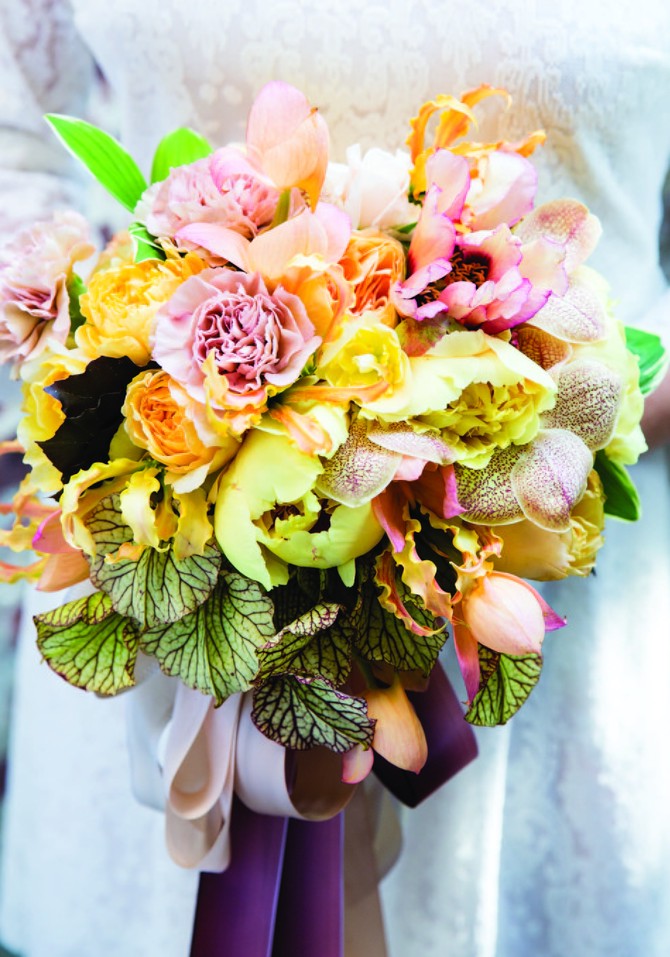 wedding bouquet peach and yellow