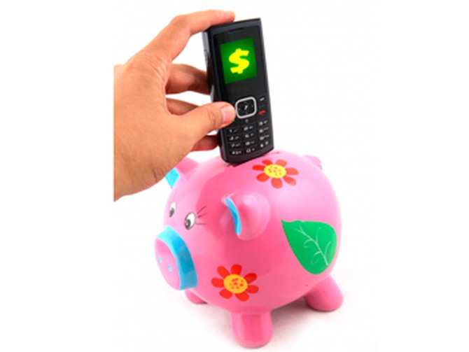 Piggy bank and cell phone