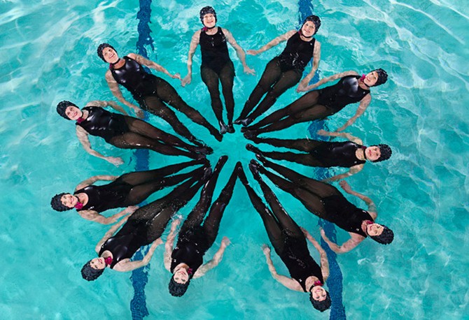 Synchronized swimmers in pool