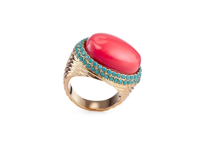 faux coral and turquoise ring