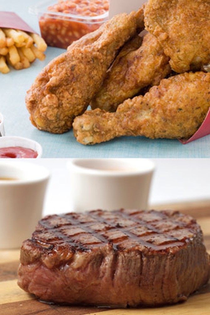 Southern fried chicken and steak dinner