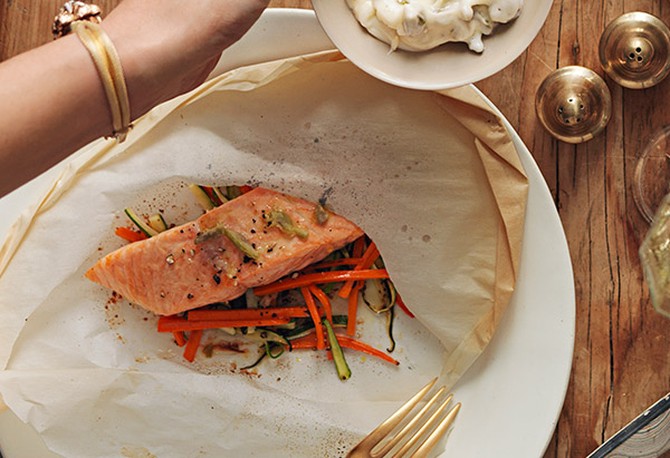 salmon in parchment with olive butter