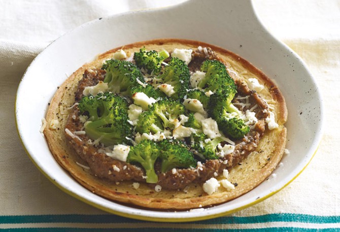 Chickpea Pancake with Broccoli and Eggplant Puree