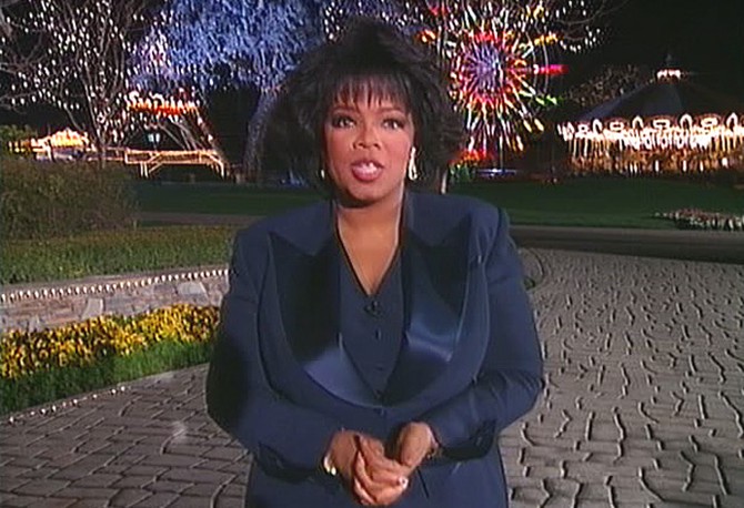 Oprah outside Michael Jackson's Neverland Ranch
