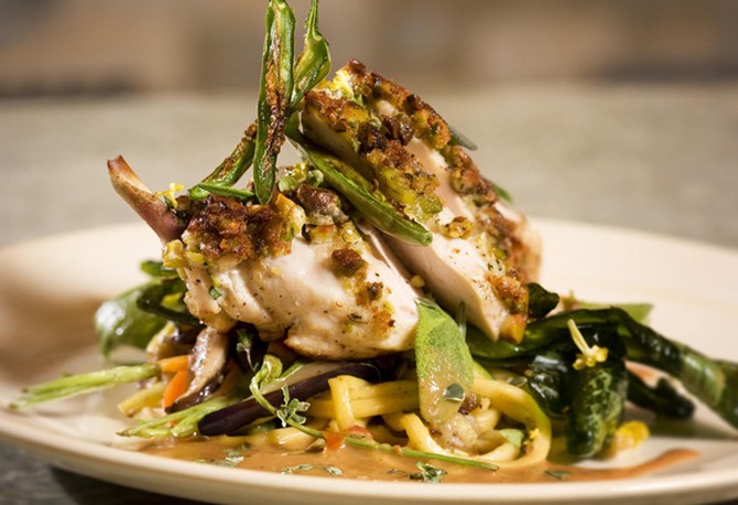 Pistachio-Crusted Chicken with Coconut Chili Ginger Sauce