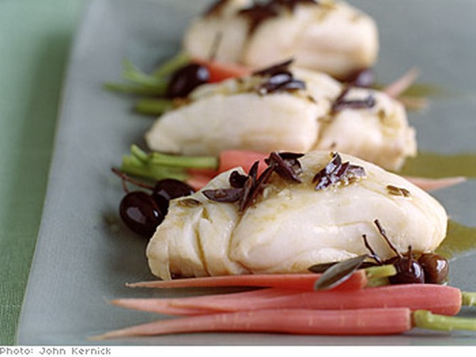 Poached Cod with Olive and Orange Vinaigrette