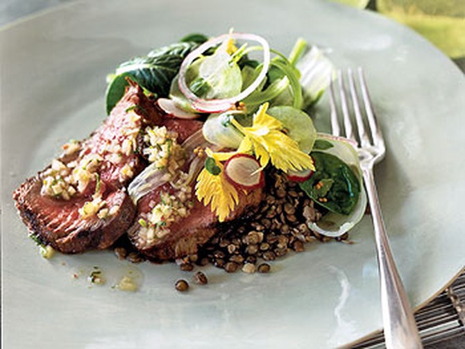 Beef Fillet with Lentils and Lime-Chile Relish