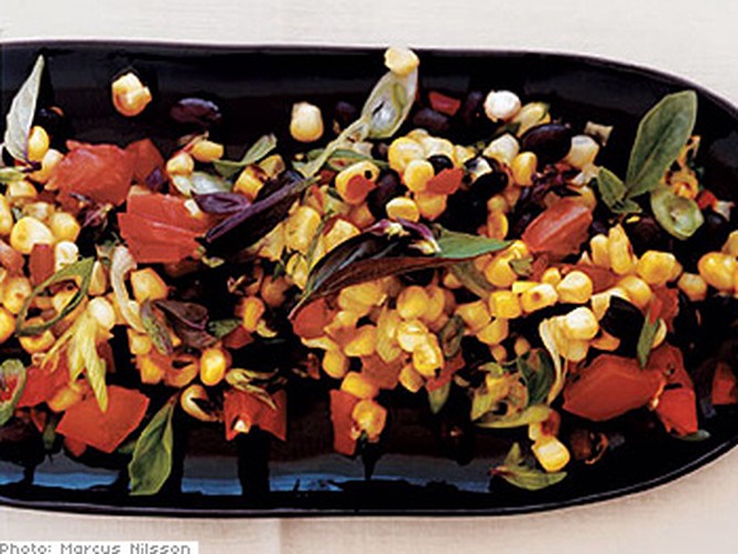 O oprah magazine cookbook recipes what serve when really short time hurry quick easy Sweet Corn Salad with Black Beans, Scallions, and Tomatoes