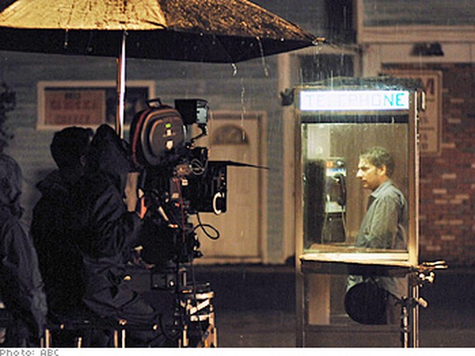 Michael Imperioli films a rainy scene