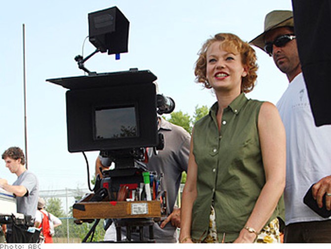 Samantha Mathis waits to shoot her scenes.