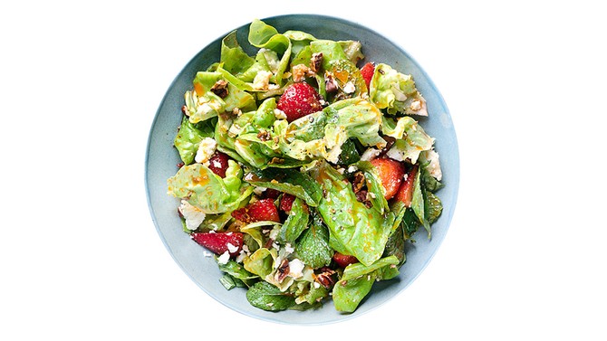 Mixed Herb Salad with Strawberries, Pecans and Feta