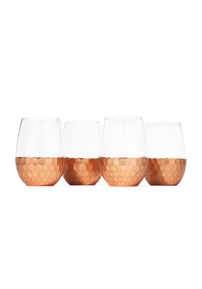 Fitz & Floyd Daphne Copper Stemless Wineglasses