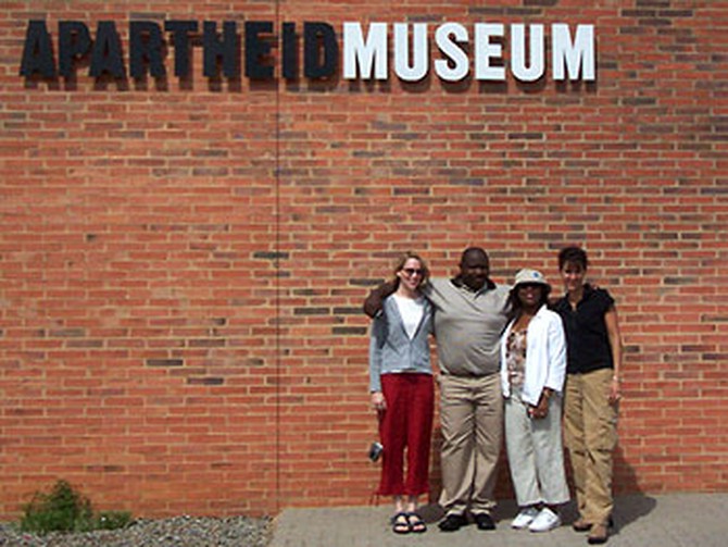 Carri, Senzo, Tiffany and Marina outside the Apartheid Museum.