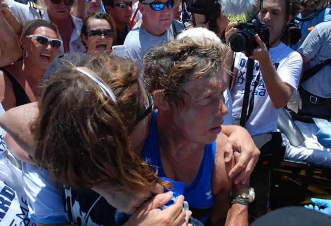 Diana Nyad after finishing her historic 110-mile swim from Havana to Key West, Florida