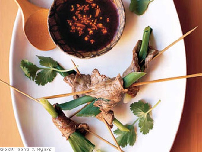 Beef Tenderloin and Scallion Skewers with Soy Ginger Chili Sauce