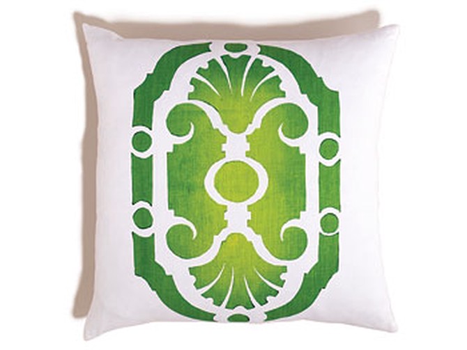 Green parterre print throw pillow