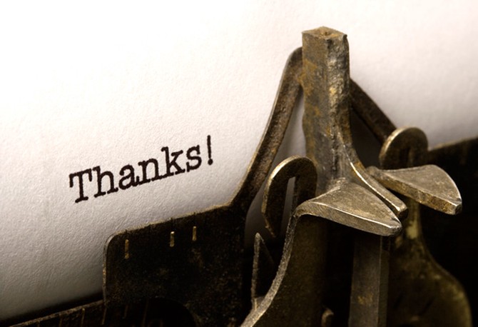 Typewriter that says thanks