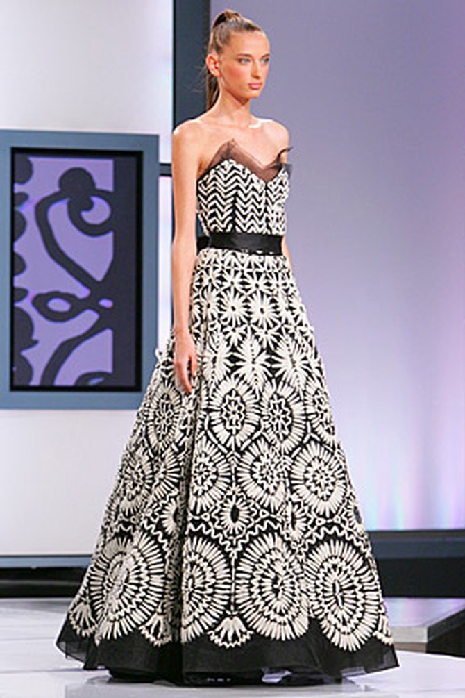 Black strapless gown with ivory embroidery