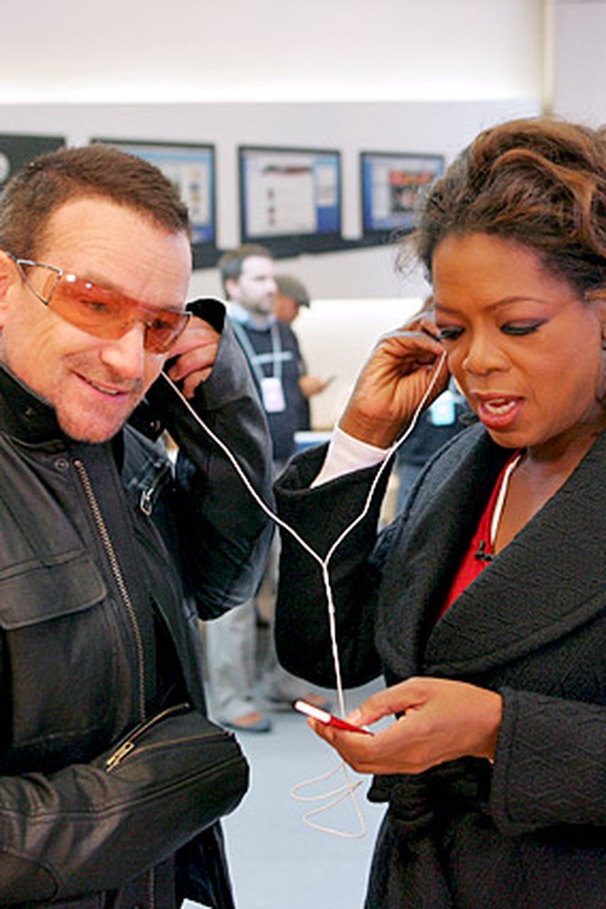 Oprah and Bono rock out on an iPod.