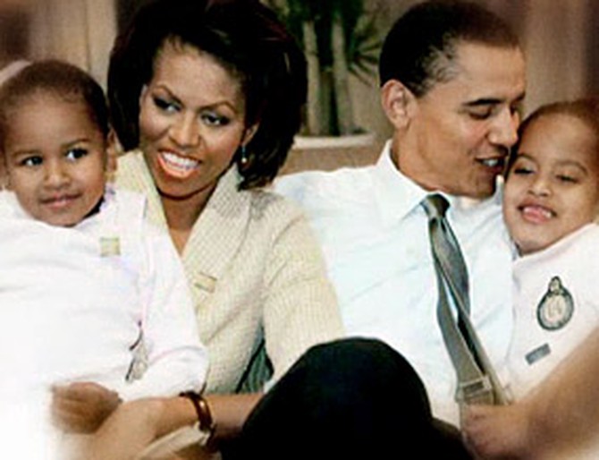 Barack, Michelle and their two daughters
