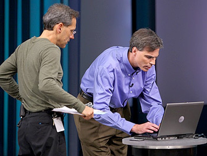 Dean, the stage manager, and Professor Randy Pausch