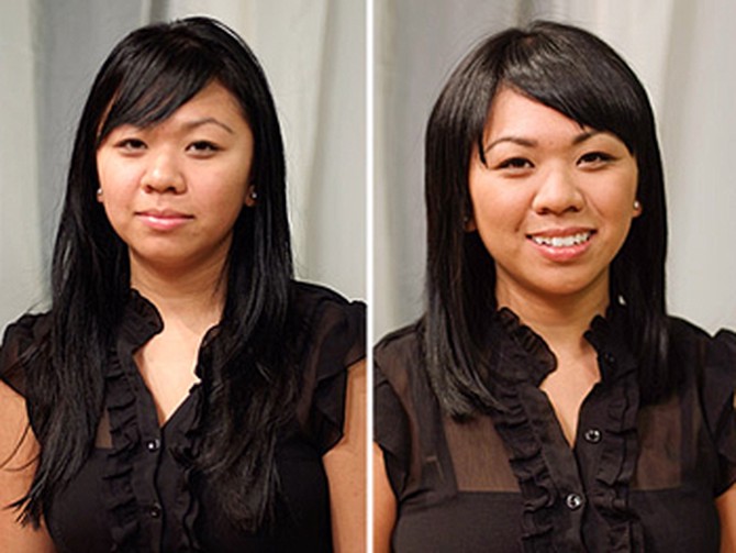 Heang before and after her makeover