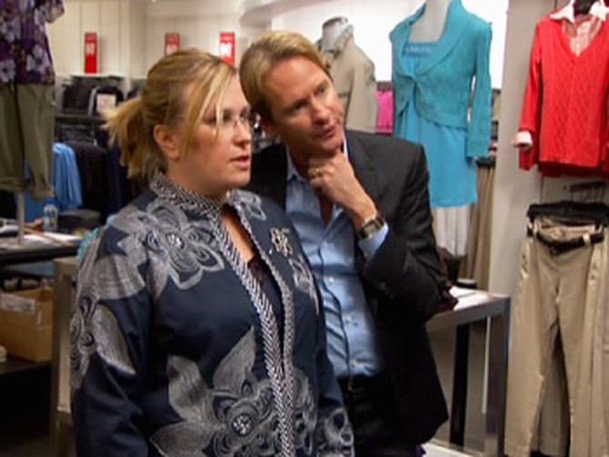 Carson helps Anita find flattering clothes.