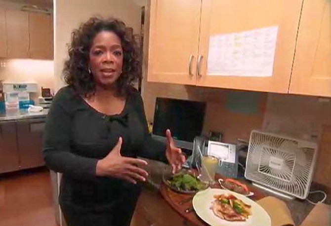 Oprah eats small meals throughout the day.