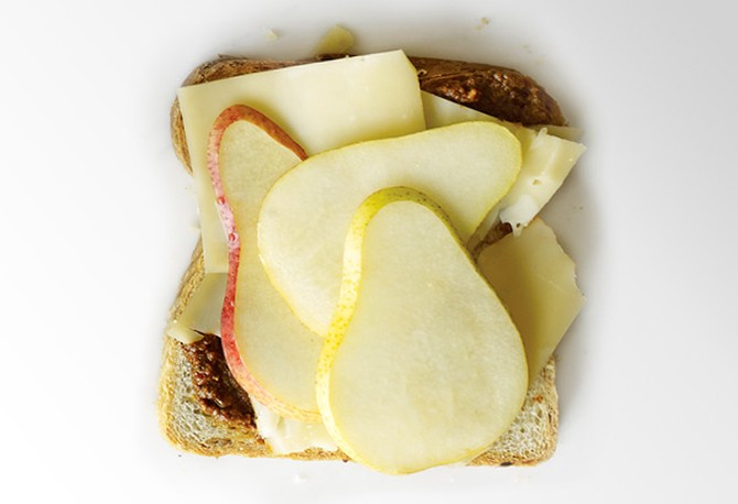 Fontina, Harissa and Pear on Rye Grilled Cheese Sandwich