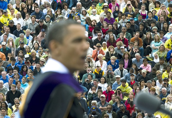 President Barack Obama addresses the class of 2010 at the University of Michigan