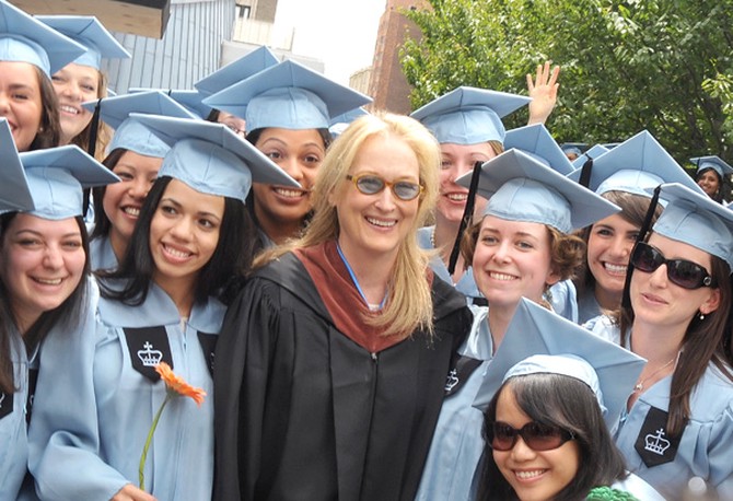 Actress Meryl Streep poses for a photo with members of Barnard College's class of 2010.
