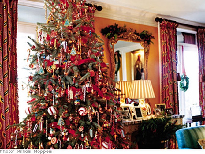 Candy canes and glittering amber lights give the tree a spectacular old-fashioned appeal