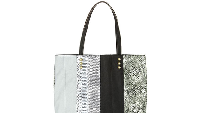 Faux-Snakeskin Tote with Golden Studs