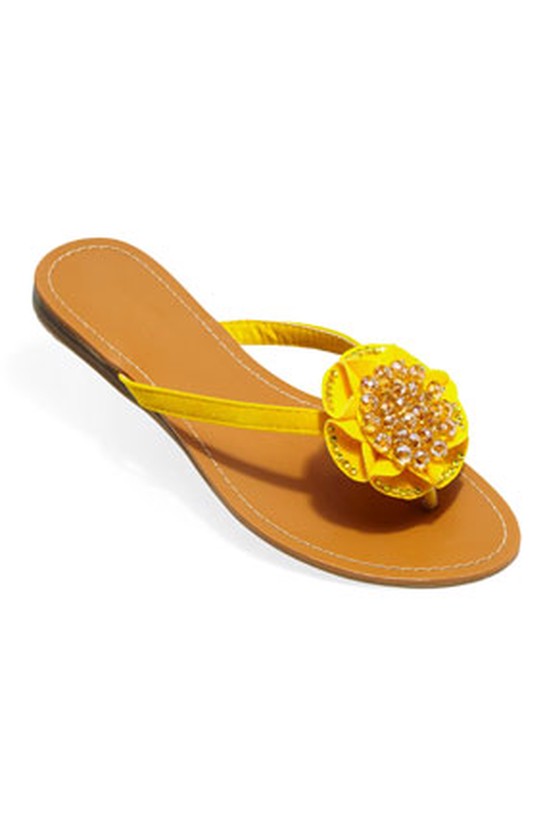 yellow crystal-beaded thong sandal