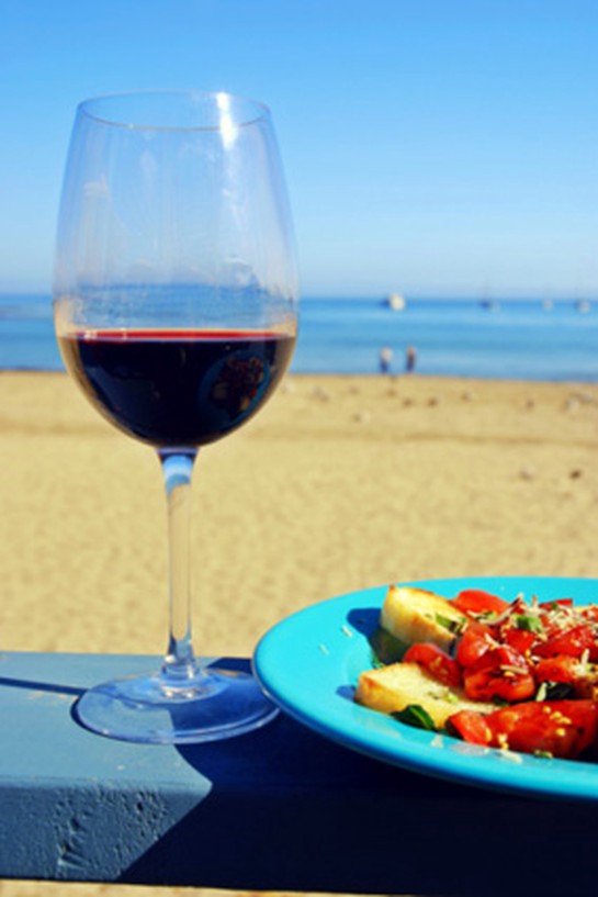 Red wine on beach