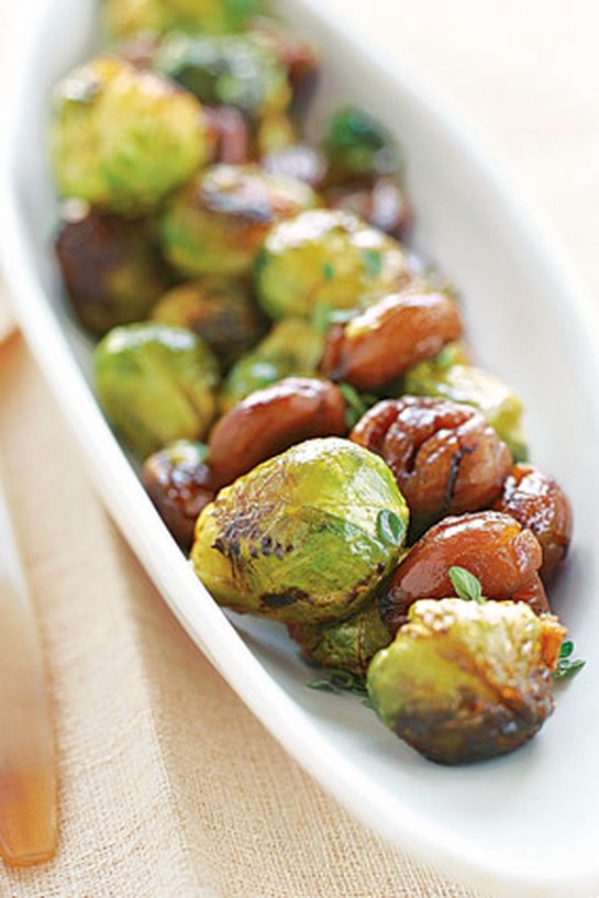 Brussels Sprouts with Chestnuts and Honey Mustard Dressing