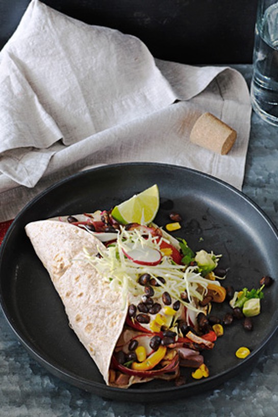 Vegetable Tacos with Chipotle Sour Cream and Smoky Black Beans