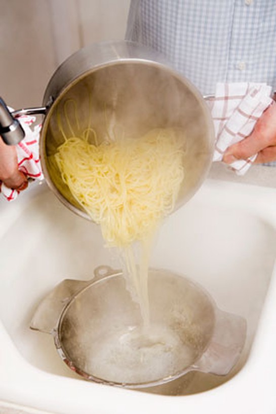 Draining pasta