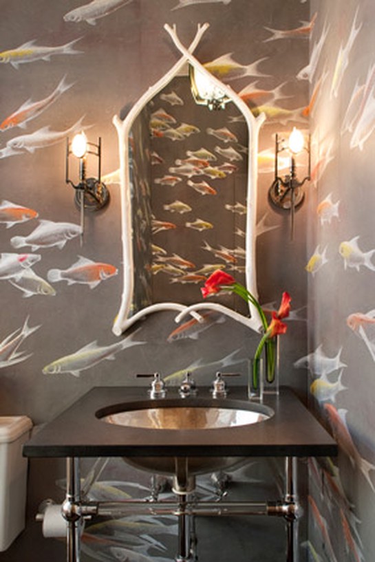 David Scott's bathroom design with fish wallpaper