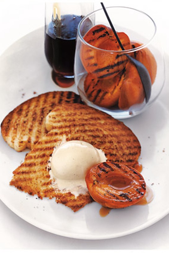 Grilled Apricots with Brioche and Vanilla Ice Cream