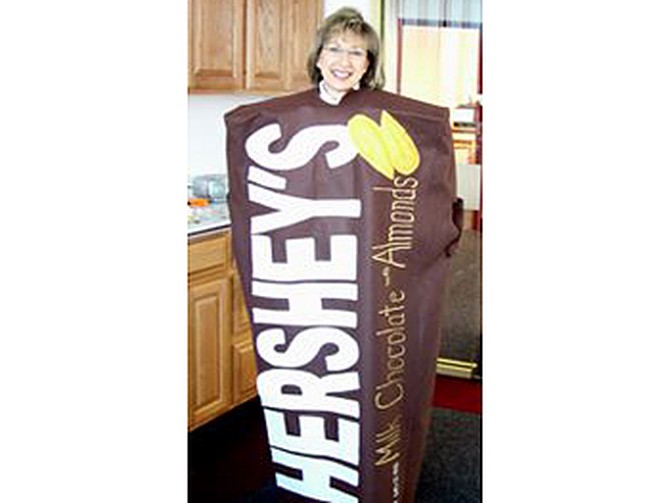 Maggie dressed as a Hershey's bar.