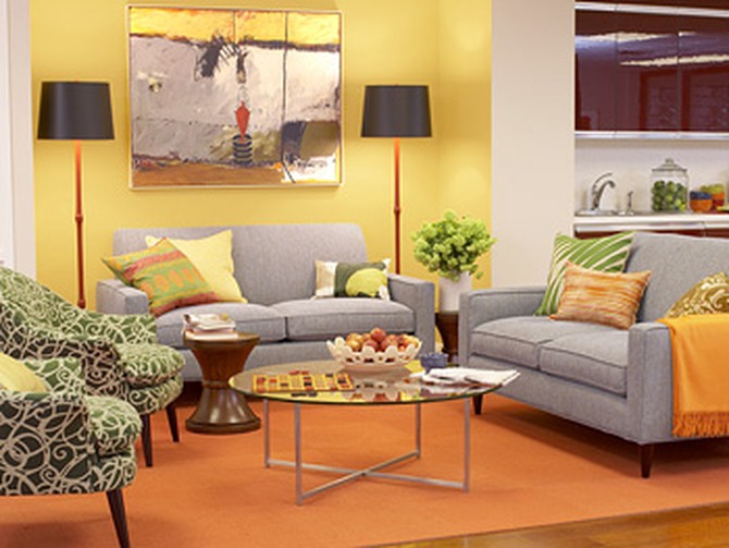 Colorful accents make a sitting area feel homey.