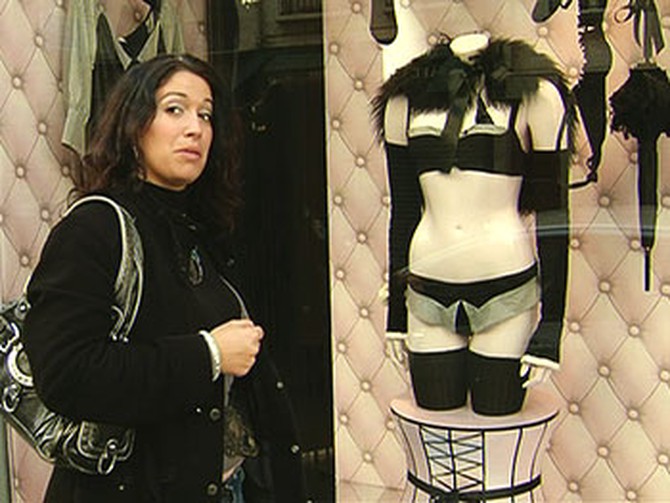 Stephanie at a Parisian lingerie store.